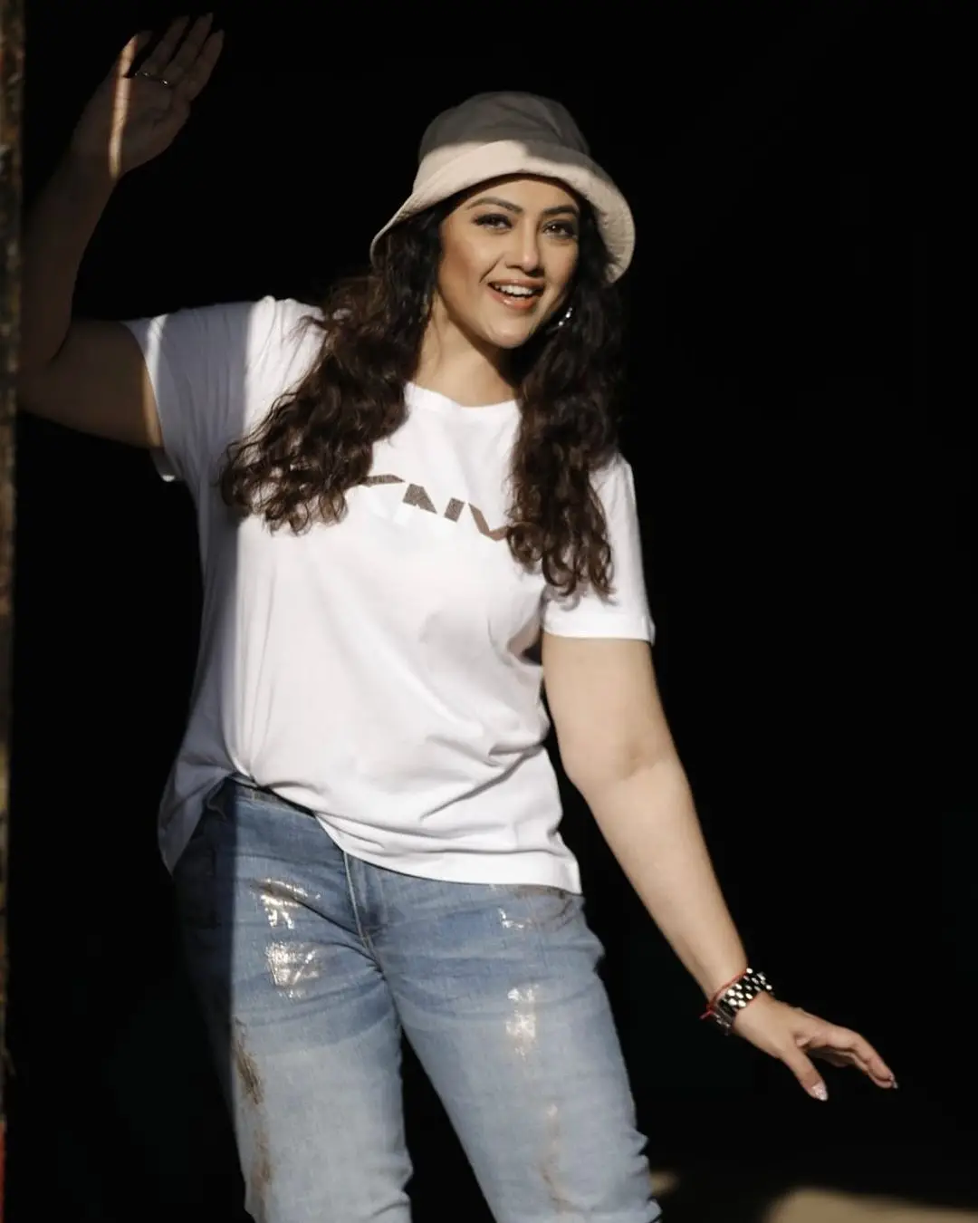 Meena Photoshoot in White T Shirt Blue Jeans